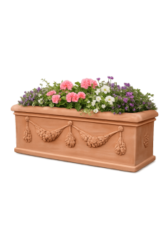 Preview: Großer rechteckiger Terracottakübel - Cassetta Roma Festonata